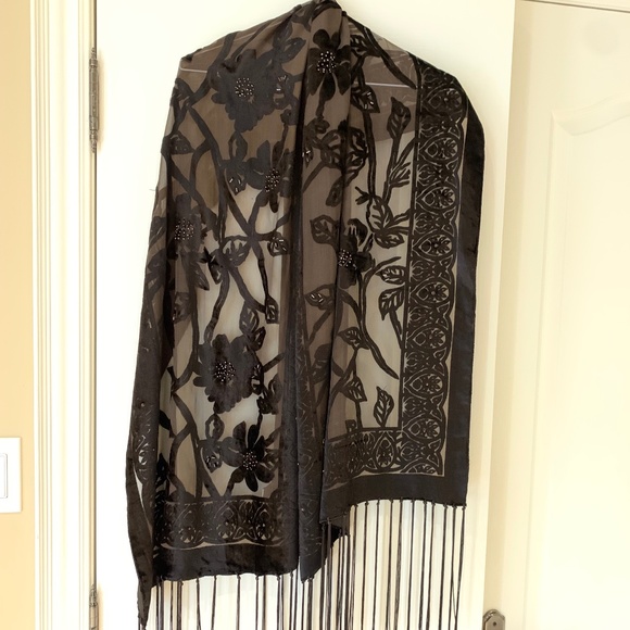 Accessory Street Brown Velour Beaded Shawl or Scarf - Picture 1 of 5